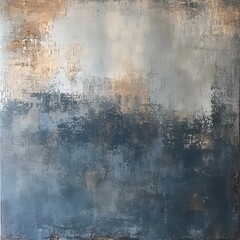 A vibrant abstract painting featuring swirling shades of blue and gold, creating a dynamic interplay of colors, elegantly framed by a crisp white border that enhances its visual impact.