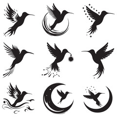 Black silhouette illustration of a kingfisher bird animal. kingfisher line art vector art illustrationkingfisher icon silhouette illustration with white background