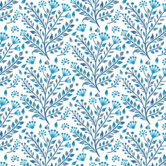 Fototapeta premium seamless blue floral pattern with baroque-inspired botanical motifs for luxury home textile products and stylish wrapping