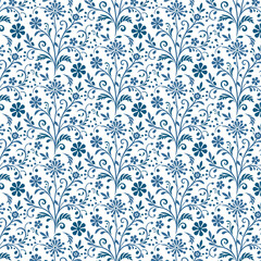 decorative seamless blue floral pattern with classic floral motifs for fashionable pillow covers and textile accessories

