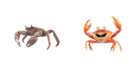 Cartoon crabs displaying various expressions and colors with front 