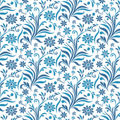 retro seamless blue floral pattern with damask-inspired elements for fashionable table tops and textile designs

