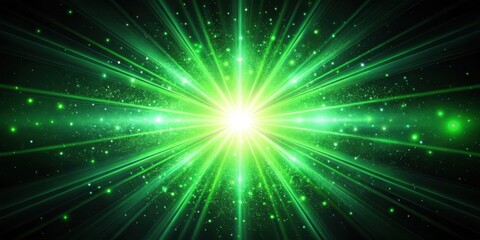 Obraz premium Luminous Green Energy Burst A Radiant Starfield of Sparkling Particles and Glowing Rays