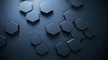 Abstract Dark Blue Metallic Hexagon Pattern With Geometric Shapes and 3D Rendering