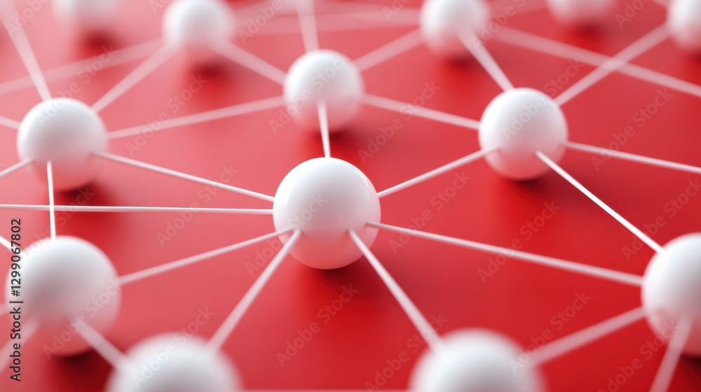 Poster abstract network structure with white spheres connected by lines on a red background, symbolizing co