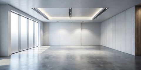 Obraz premium Spacious Modern Room with Large Windows and Textured Walls, Ideal for Display and Design