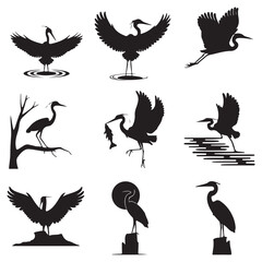Pigeons Flying Silhouettes 4 Flamingo silhouette set vector design big pack of bird illustration and icon Birds Silhouette Collection