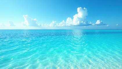 Azure sky, turquoise ocean; calm waves, seamless horizon , photography, cloudless