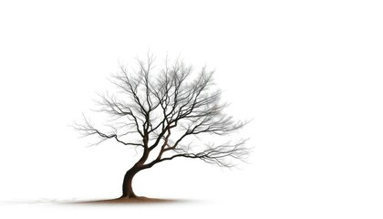 Fototapeta premium Lone deciduous tree, stark branches against pure white, template, graphic