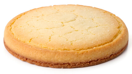 A perfectly baked sugar cookie with a golden-brown edge and soft texture, isolated on a clean white background.