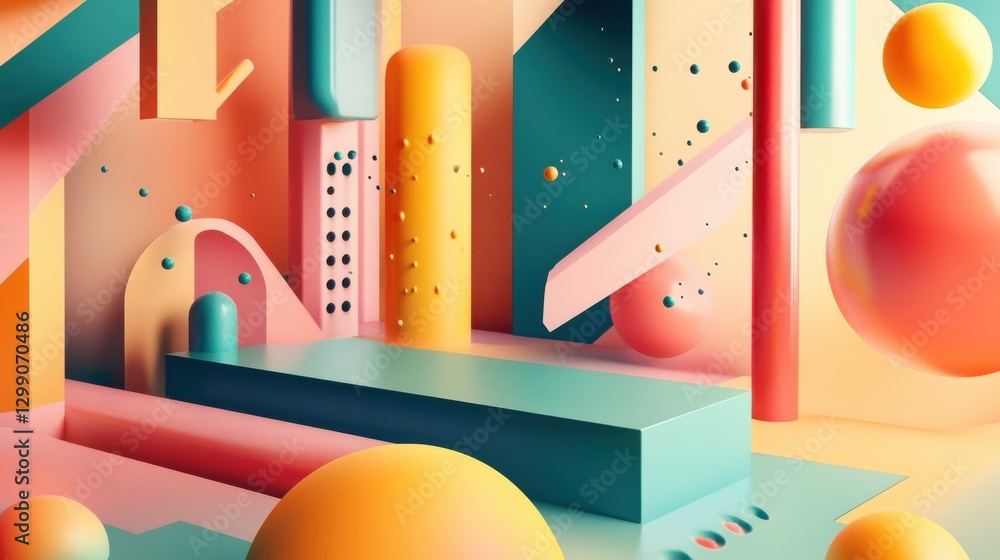 Poster multicolored tech background with a geometric 3d structure. vibrant, minimal design with simple futu
