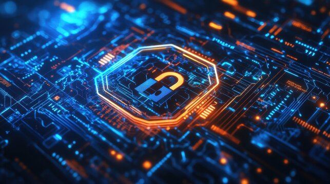 Cybersecurity. Digital lock icon, cybersecurity tech network data protection, virtual dashboard. Online internet authorized access against cyber threats, privacy business data concept.