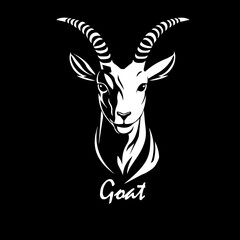 Goat head on black background. hand drawing. Not AI, Vector illustration.