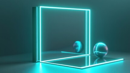Abstract Neon Frame with Reflective Orb for Futuristic Designs