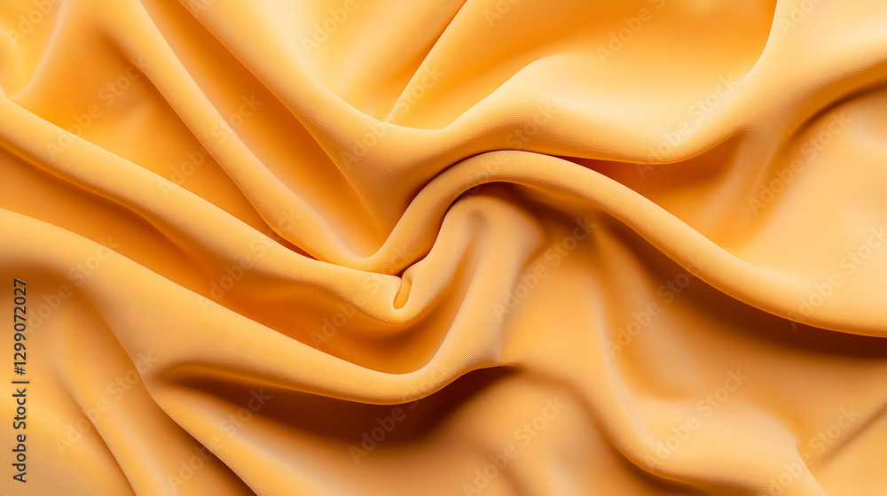 Poster close up view of a golden yellow soft fabric with textured surface and gentle waves in studio lighti