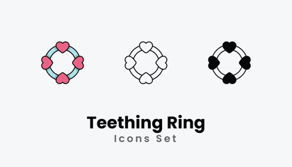 Obraz premium Teething Ring Icons thin line and glyph vector icon stock illustration