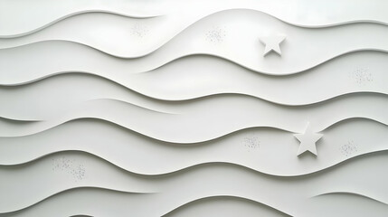 White Wavy Paper Cutout Design With Star Accents Against White Background