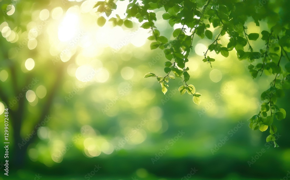 Poster Soft Sunlight Filtering Through Green Leaves in a Lush Natural Environment Creating a Tranquil and Refreshing Atmosphere for Serenity and Relaxation