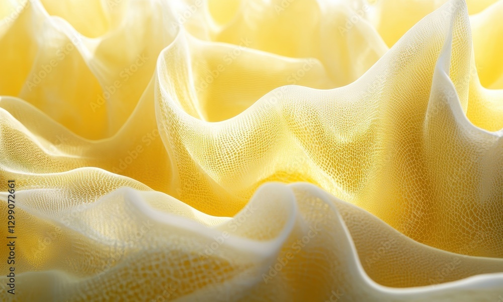 Poster soft texture of light yellow fabric with gentle waves and drapes creating an ethereal and dreamy aes