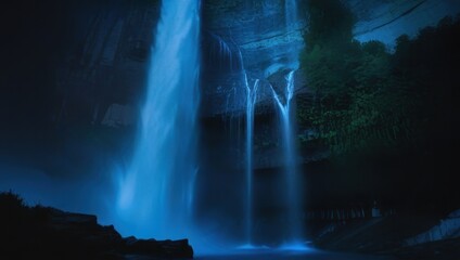 Fototapeta premium Enchanted Waterfall at Night