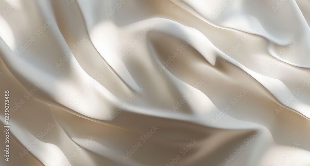 Poster soft white satin fabric textures flowing in gentle waves with natural light creating subtle shadows 