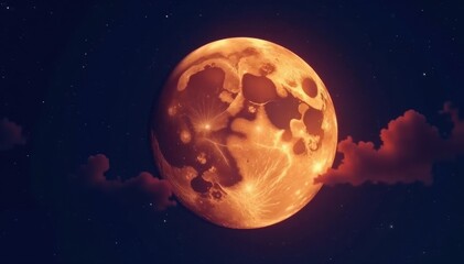 Bright full moon dominates night sky, stars visible , round, landscape, cosmos