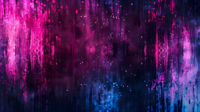 Futuristic Digital Neon Rain with Vertical Glowing Pink and Blue Light Streaks in a Cyberpunk Sci-Fi Aesthetic  
