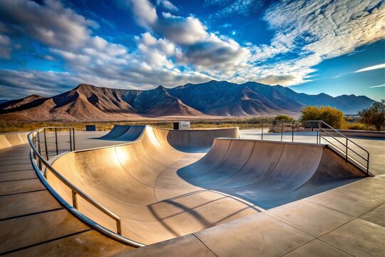 A skate park with a ramp and a fence