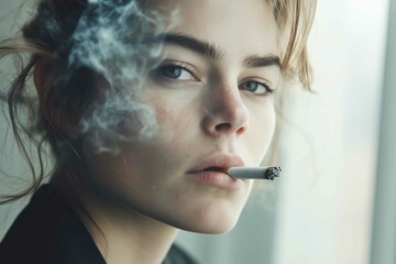 Obraz premium Young woman smoking a cigarette