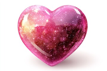 Obraz premium Isolated on a white backdrop, this glossy pink heart icon has a shiny surface and is frequently used for romantic, love, and Valentine's Day themes. Generative Ai