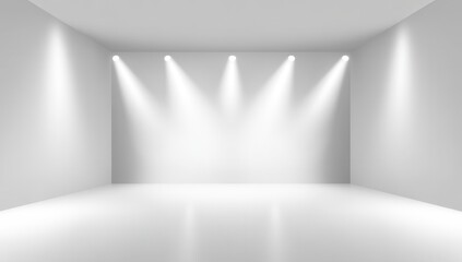 Fototapeta premium Spacious and Minimalist White Room with Bright Spotlights on Smooth Floor Ideal for Art Installations and Photography Backgrounds