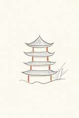Fototapeta premium Line Art Illustration of a Three Tiered Pagoda Building Illustration of a Three Tiered Pagoda Building Design Illustration of a Three Tiered Pagoda Building Illustration of a Three Tiered Pagoda