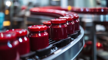 Efficient Red Assembly Line for Manufacturing Process - Industry Equipment Displaying Factory Production with Precision and Automation