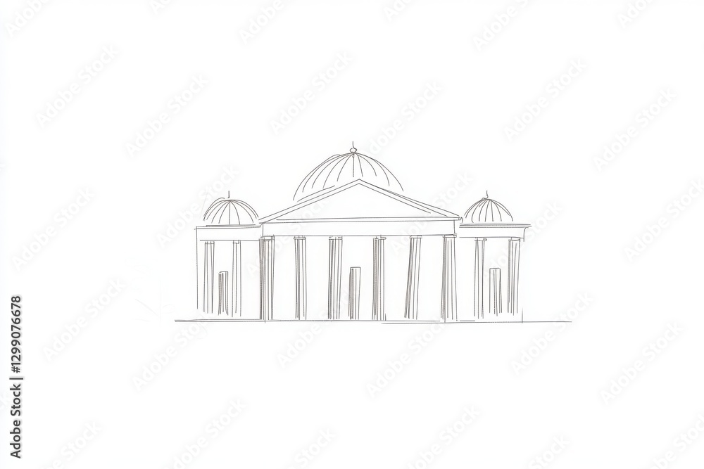 Aufkleber line drawing of a classical building with columns or pillars in outline style for design purposes on