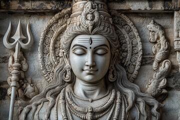 Fototapeta premium Shiva Lord brandishing a trident, Mahadev, Bhole, and Trident. Generative Ai