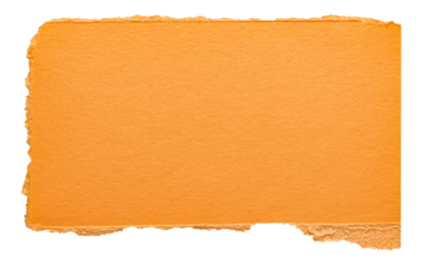Orange cut out torn piece of blank paper note cardboard with rough texture and copy space for text, transparent png background design element
