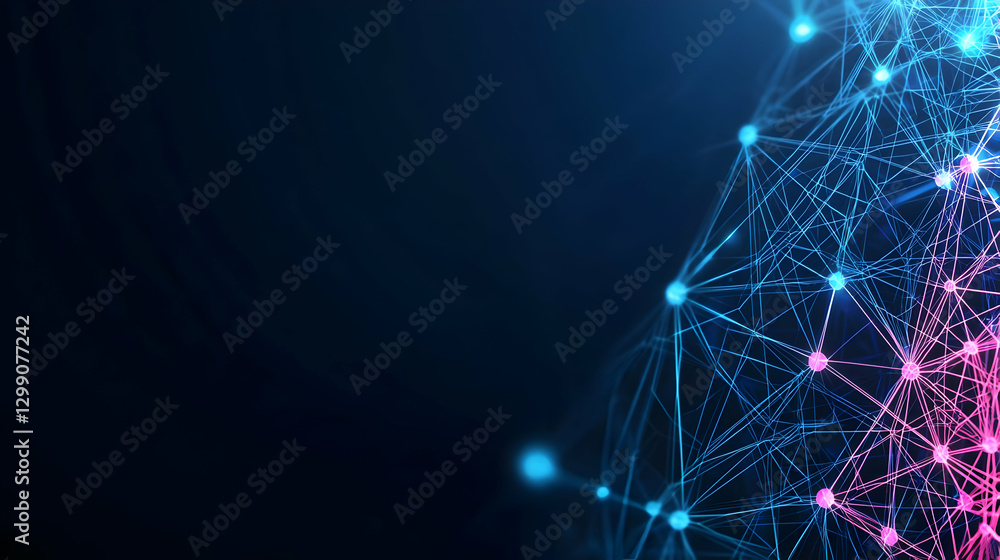 Aufkleber abstract digital network sphere with connected points glowing in blue and pink on dark background