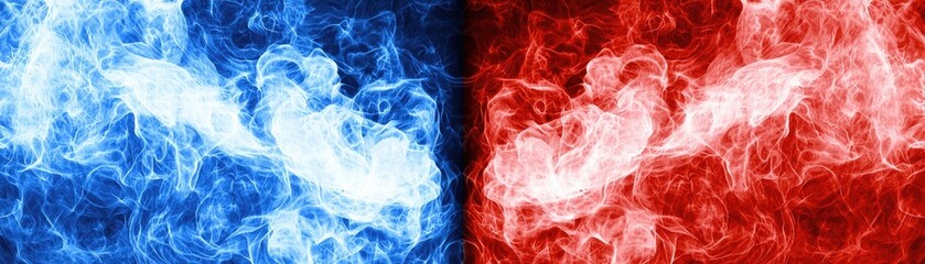 Blue and red fire clash; abstract background, graphic design