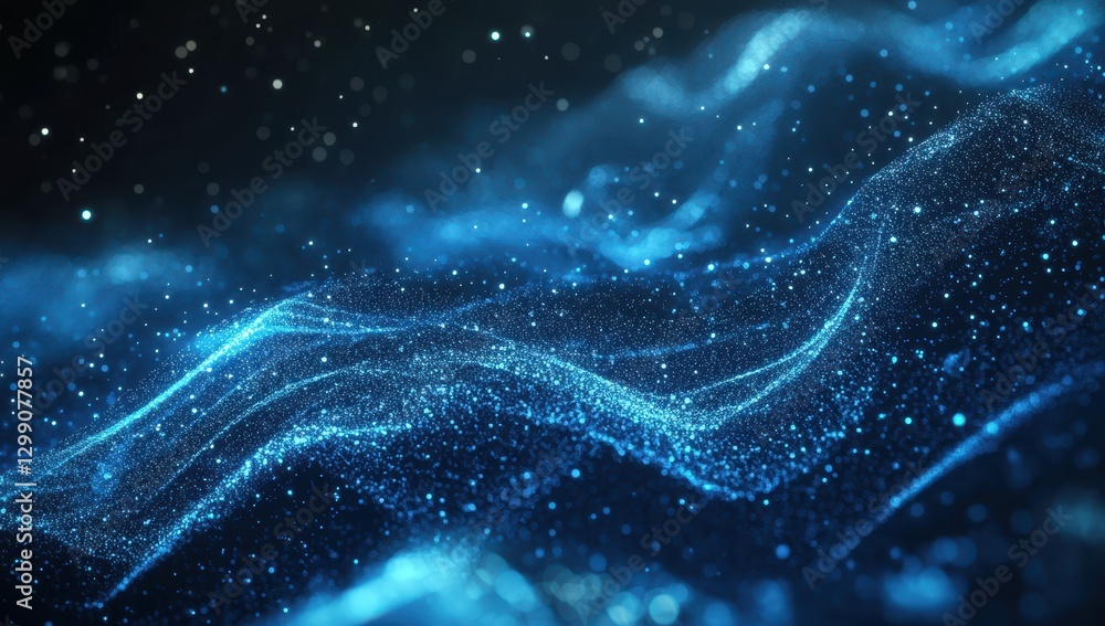 Poster stunning abstract background of glowing blue particles in an ethereal wave-like pattern with light e