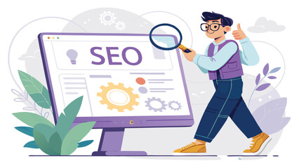 Modern Flat Style SEO Concept Illustration on Transparent Background
