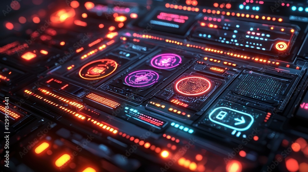 Poster Futuristic Interface with Glowing Elements for Technology and Science Concepts