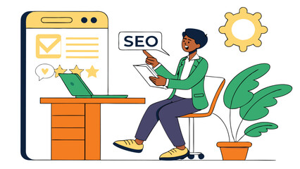 Modern Flat Style SEO Concept Illustration on Transparent Background
