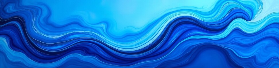 Vibrant blue curvy abstract painting with fluid lines and organic shapes, visual, contemporary