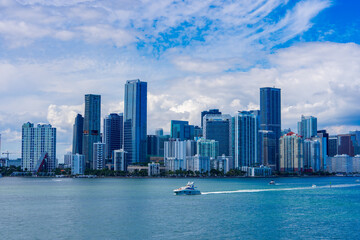 Fototapeta premium Aerial photo Miami Brickell with yachts in the bay