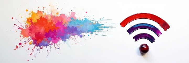 Obraz premium Wifi sign painted with a colorful paintbrush on a white background, connection, concept