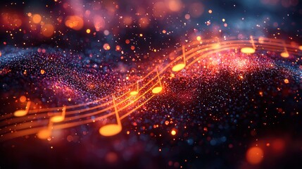 Fototapeta premium Glowing Musical Notes Over Sparkling Abstract Background for Creative Projects