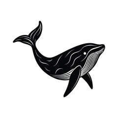 Black and White Whale Illustration Silhouette on white background