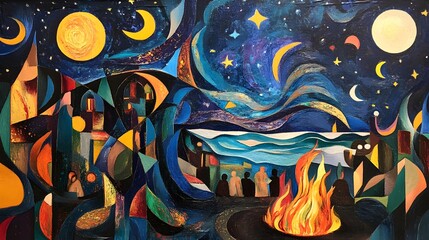 Cubist Beach Bonfire Night