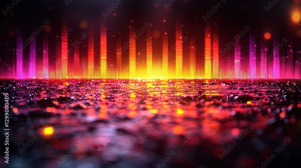 Poster abstract audio spectrum visualizer with colorful lights and reflective surface
