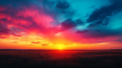 Fototapeta premium Vibrant sunset paints the sky with brilliant colors over tranquil plains